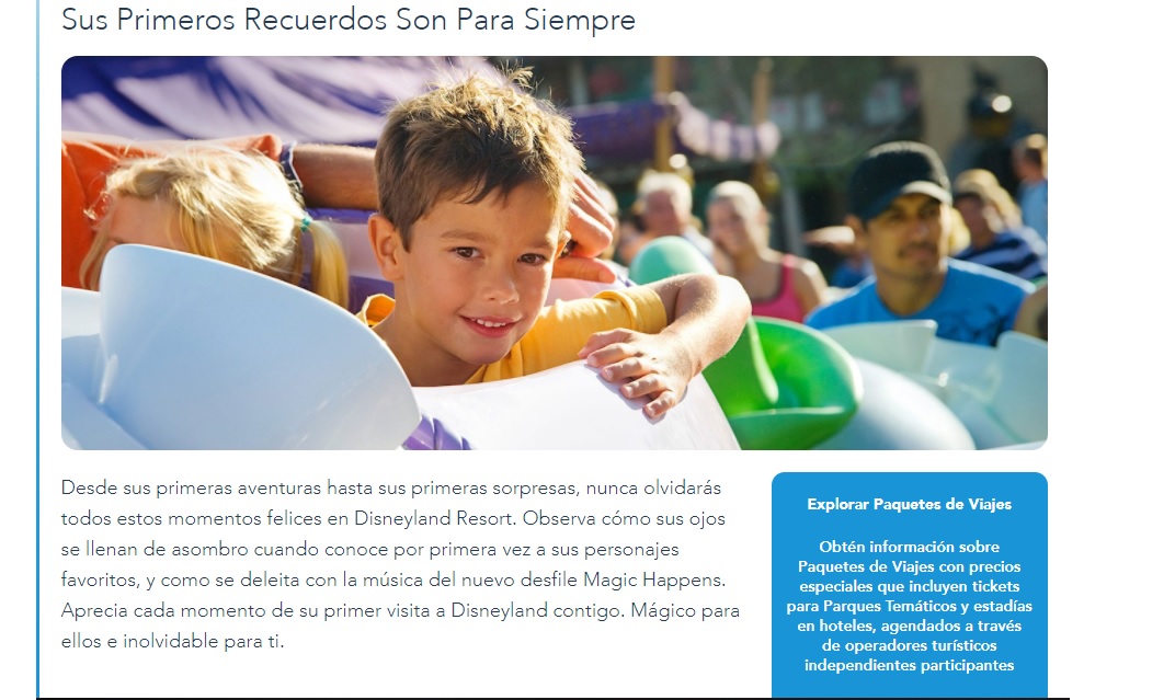 La página principal de Disney muestra un niño que sonríe